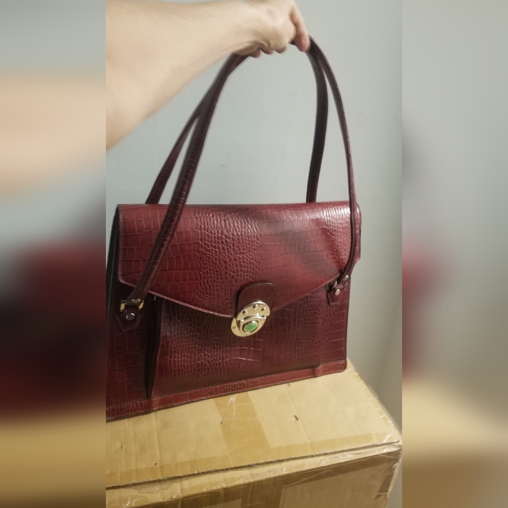 Wine Red leather Croc  Shoulder Briefcase